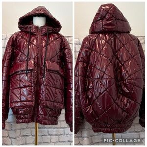 Saks Fifth Avenue Aknvas :XS Women's Shiny Burgundy Puffer Jacket Excellent Con.